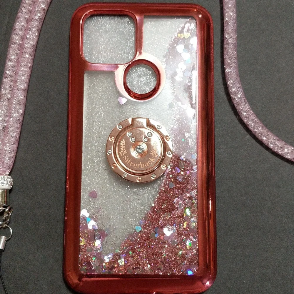 Google Pixel 5 5g Rose Gold Clear Cover Strap Moving Holographic Sparkle…
